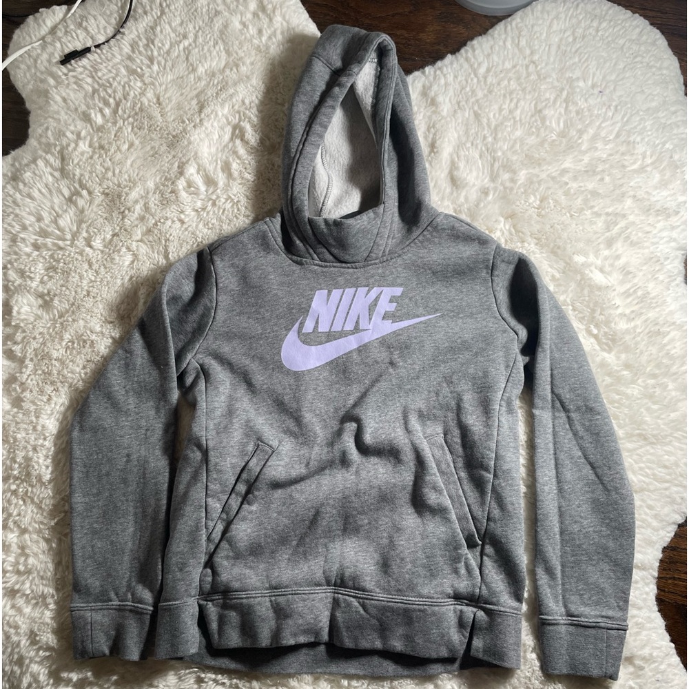 Kids/Youth Gray Nike Hoodie with Purple Lettering
